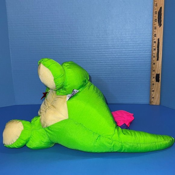 Mervyn's Playful Pals Dragon Neon Green Pink Wings Nylon 14" Plush Sound Vintage - Picture 9 of 11